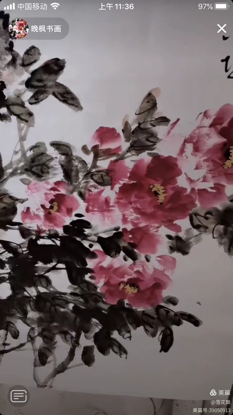 晚枫书画老师教授大写意花鸟牡丹画法